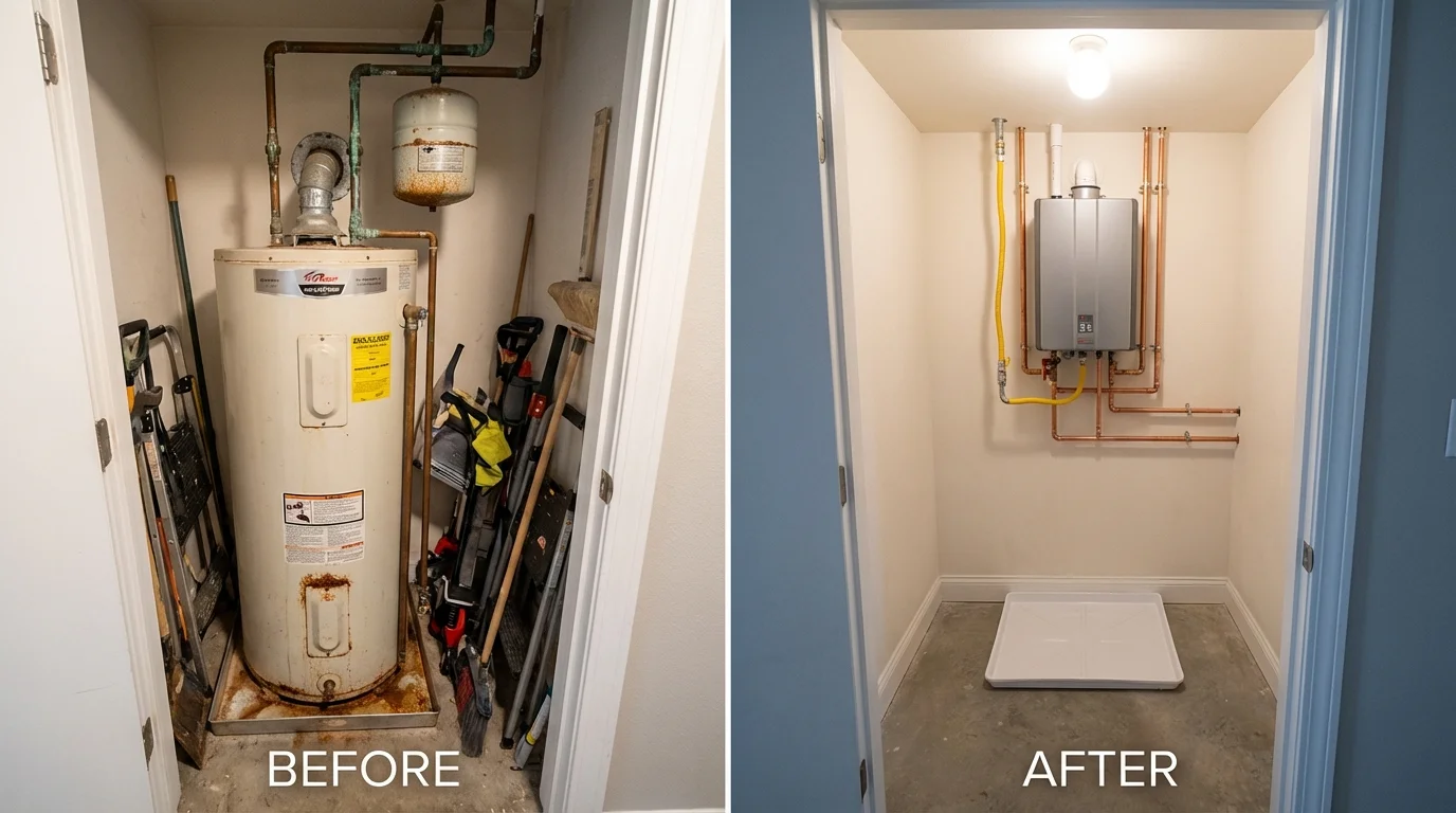Tank water heater versus wall-mounted tankless unit comparison for Winsted, MN homeowners
